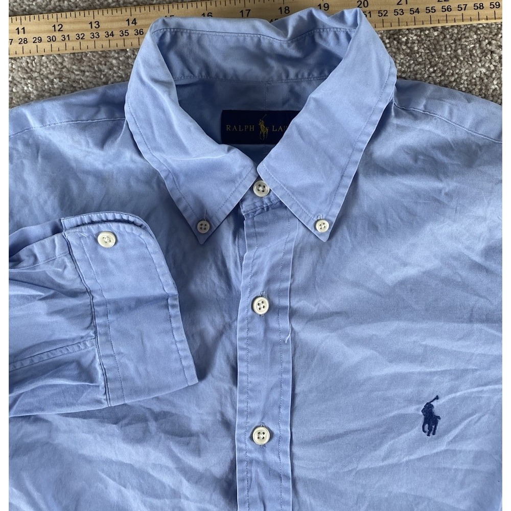 Polo Ralph Lauren Solid Blue Button Down Mens L Blue Pony Preppy Cotton Work